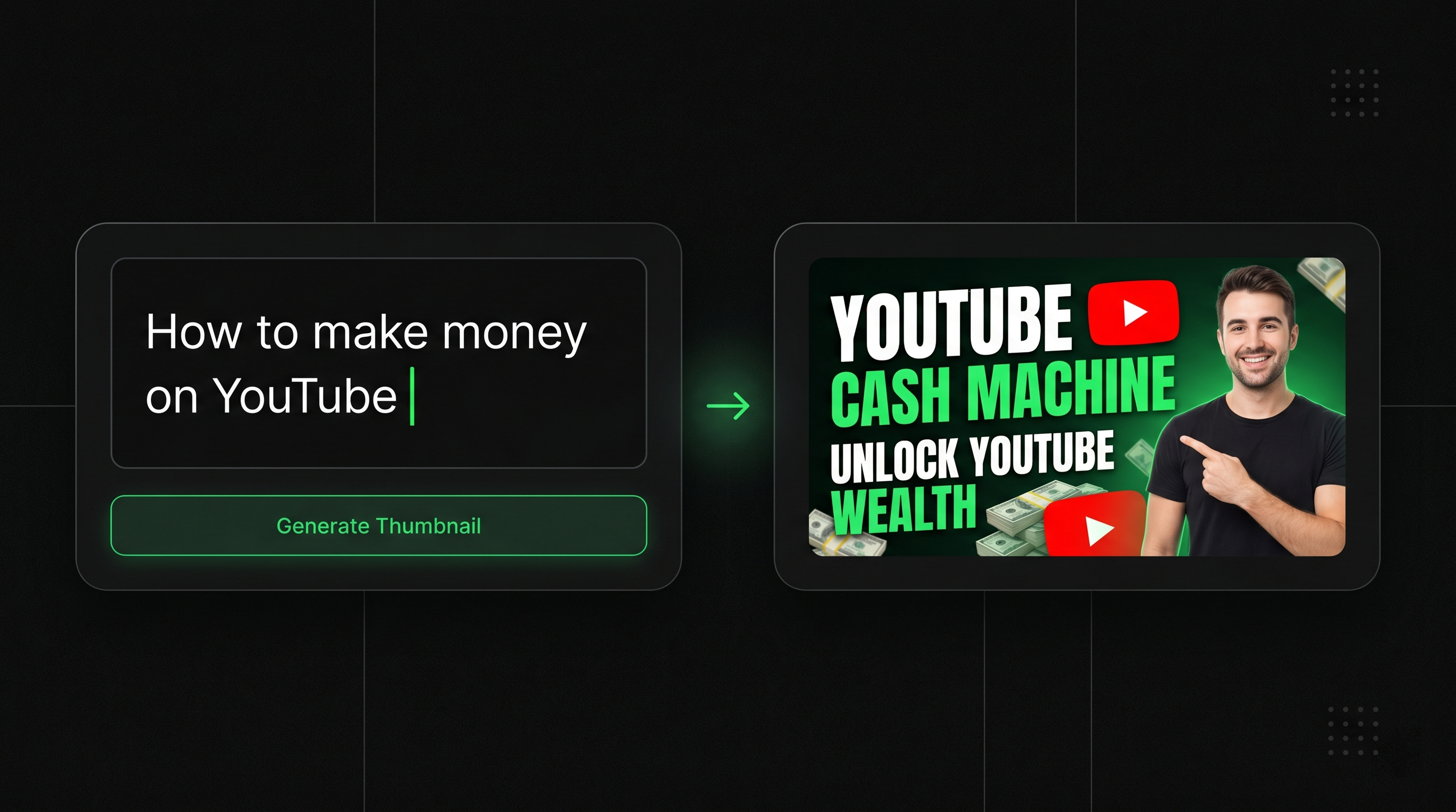 GetThumbAI — AI thumbnail generator showing title input and generated cover